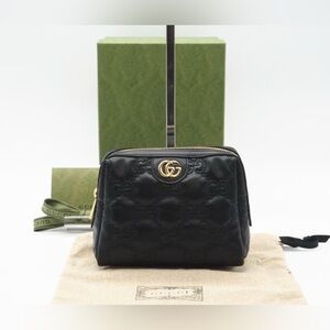 🔥NEW! GUCCI•GG Calfskin Matelasse Cosmetic Bag Pouch Black